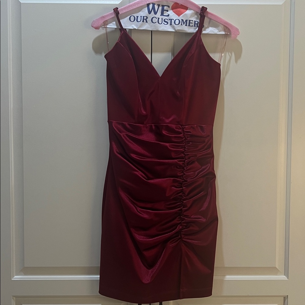 Honey and Rosie Deep Red Ruched Mini Dress